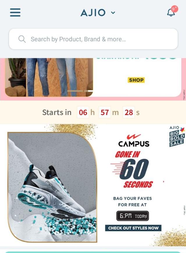 Ajio- Get Campus Shoes at Re 1 Only for 60 Seconds