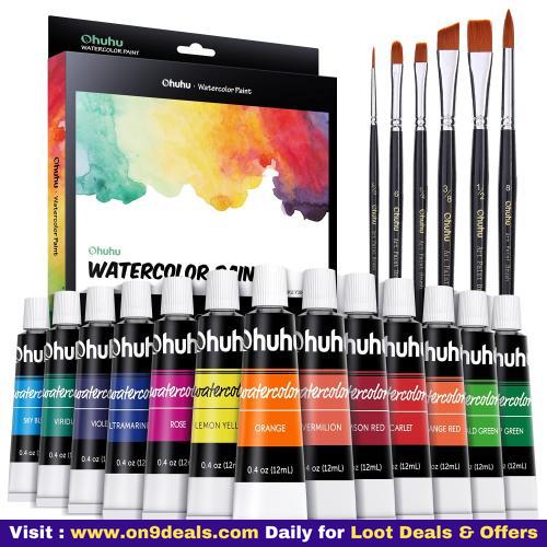 Ohuhu Watercolor Paint Tubes Watercolor Tubes 24 Shades, Watercolor Paints 6 Brushes