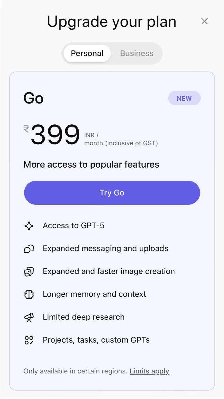 ChatGPT Go plan